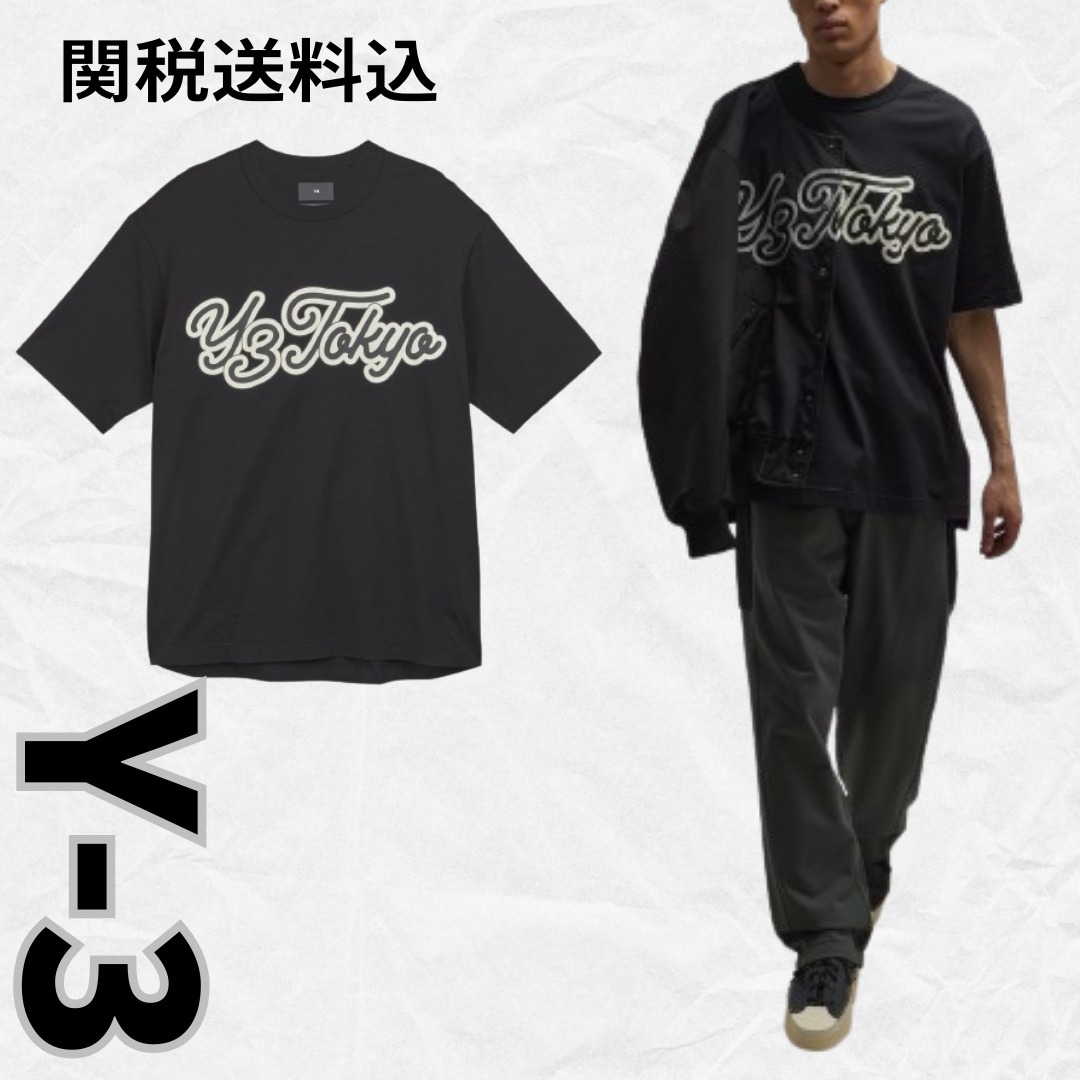 【Y-3】グラフィック半袖Tシャツ☆ブラック コットン100％ 半袖