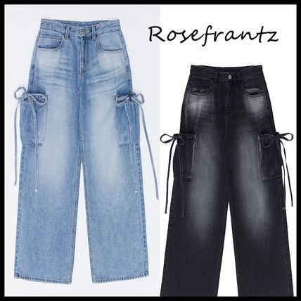 Rose Frantz ♥ Ribbon Wide Denim Pants/追跡付 ☆Rose Frantz☆ Ribbon Wide Denim Pants (2色) (Rose Frantz