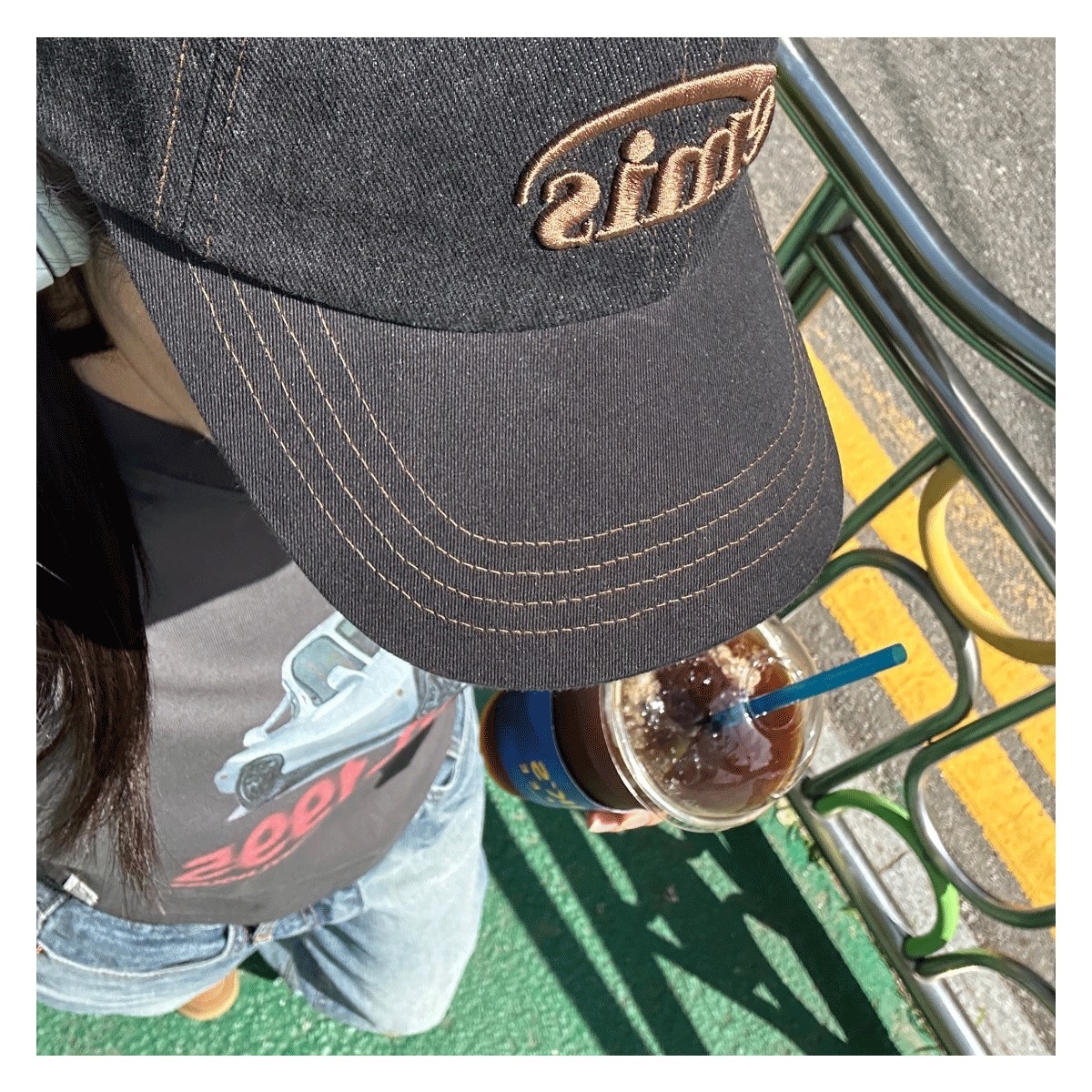 ☆ Emis ☆ Washed Denim Ball Cap Gray Black