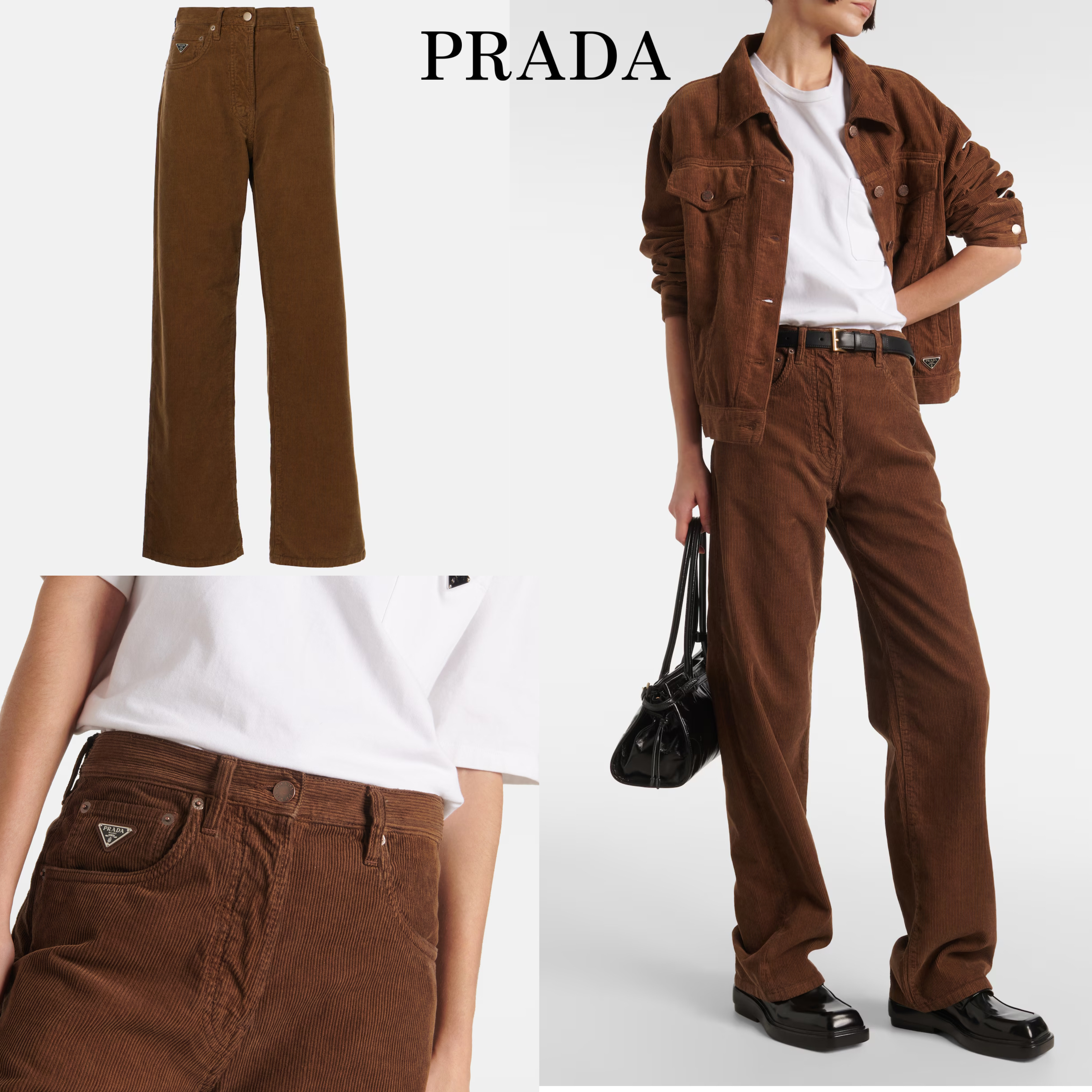 *PRADA*ブラウンコットンワイドパンツ ポケットロゴ入