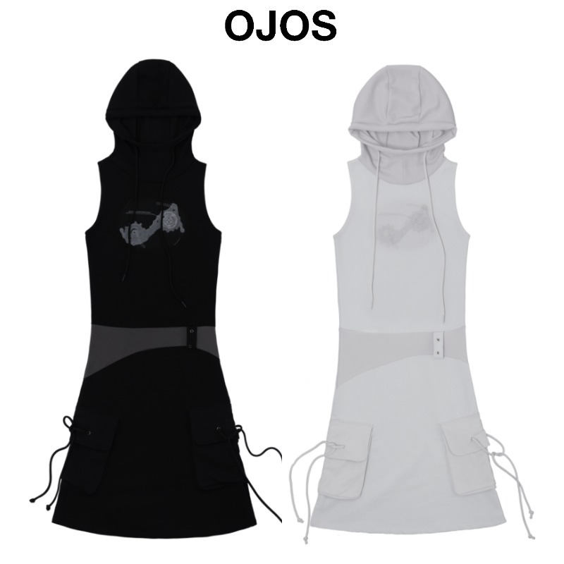 【OJOS】24ss Knit Hoodie Sleeveless Dress