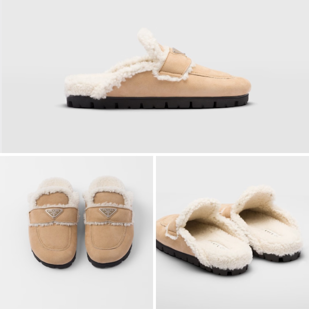 《送料無料》 PRADA Shearling slippers