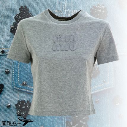 ミュウミュウ クロップドTシャツ グレー クロップド グレー(灰色)系 MiuMiu(ミュウミュウ) Tシャツ