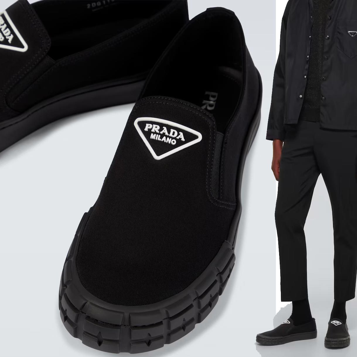 【PRADA】スリッポン スニーカー ロゴ シューズ ブラック 黒