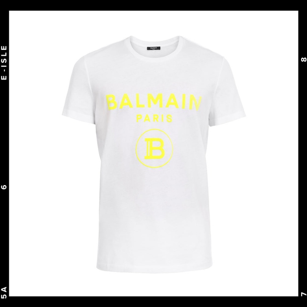 【BALMAIN】イエローロゴプリントホワイトTシャツ