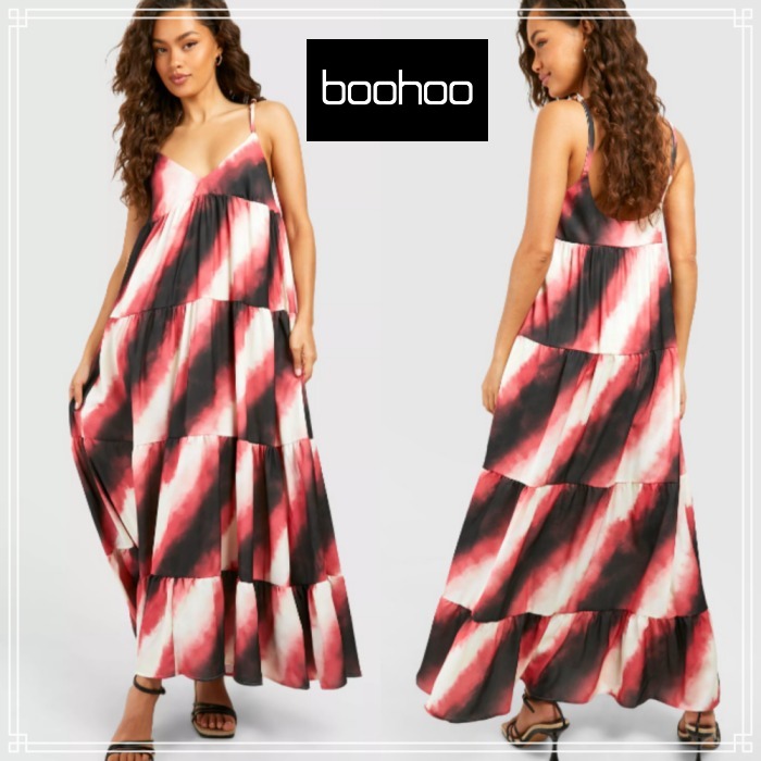 【boohoo】ビーズ ストラップ ティアード マキシ ドレス