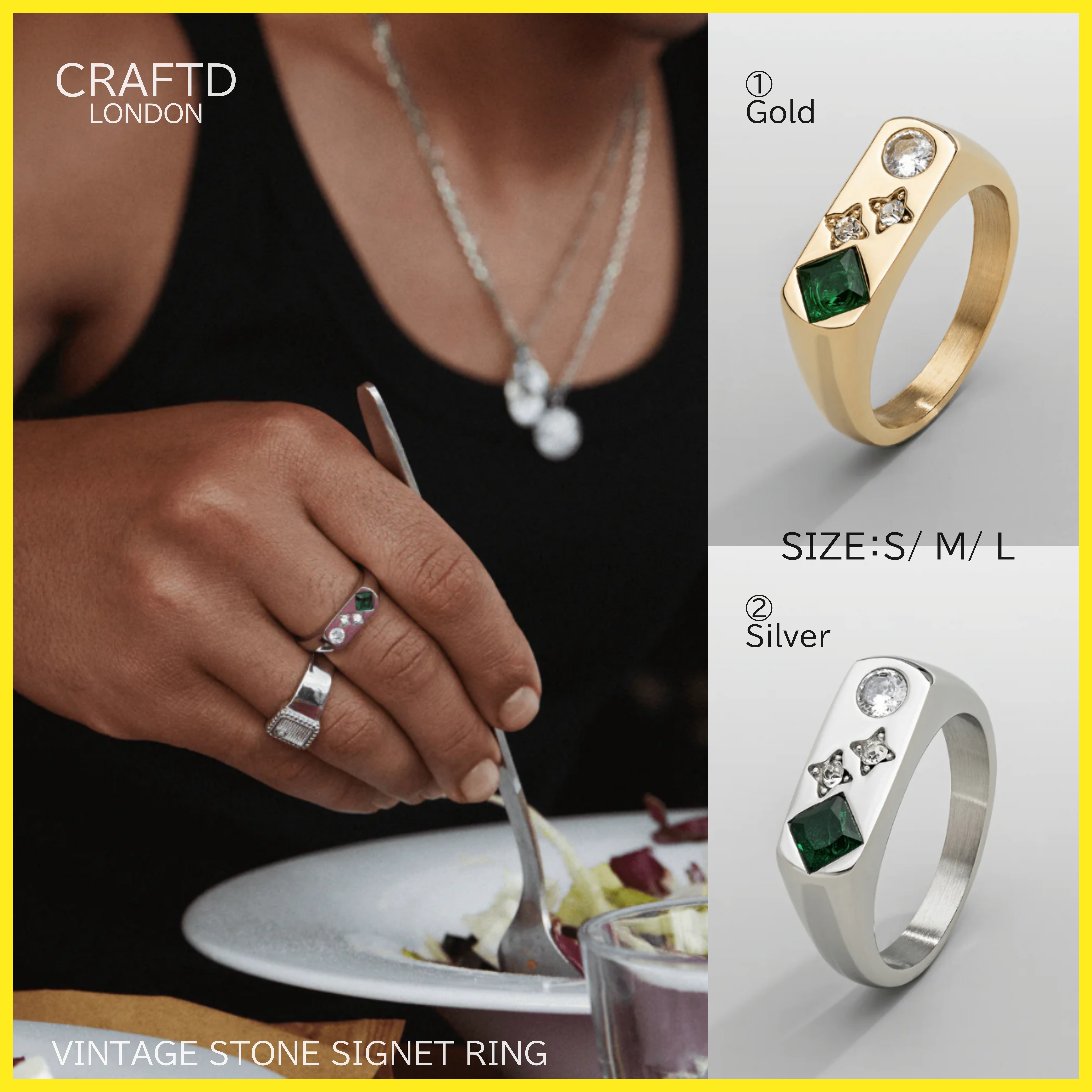 送税込【CRAFTD London】VINTAGE STONE SIGNET RING (2色)国内発