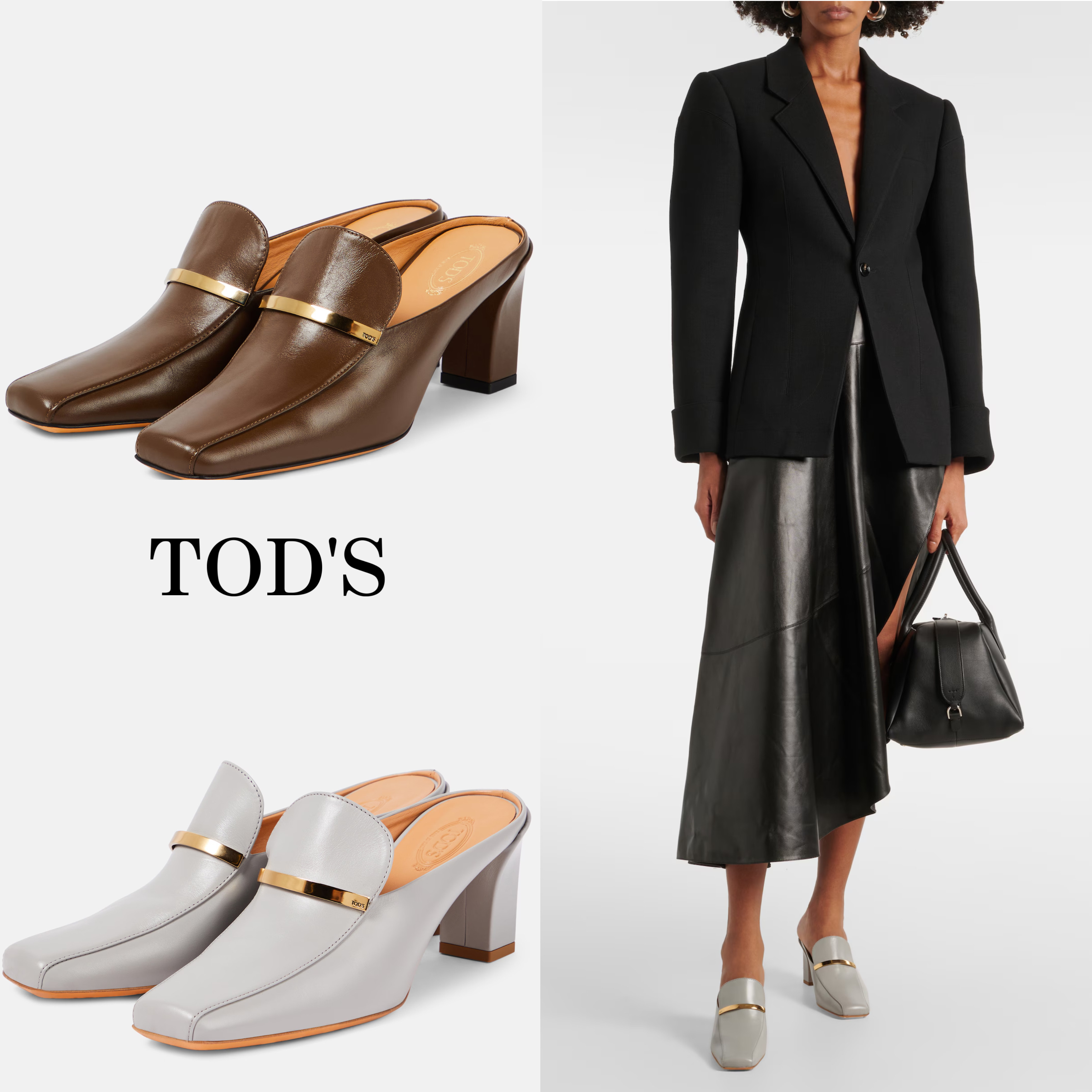 上品*TOD'S* スクエアトゥ レザーミュール 8cmヒール