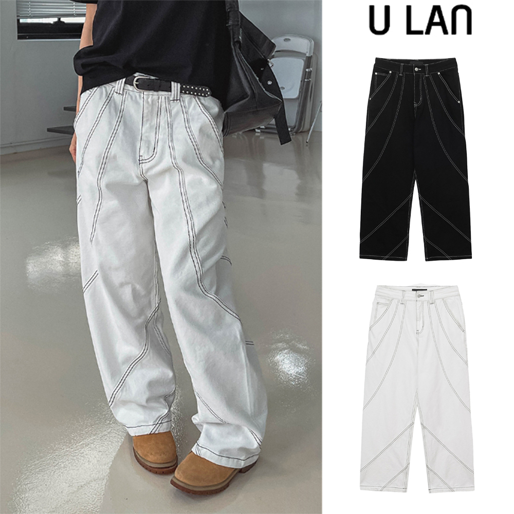 【U LAN】QWERTY Twisted Wide Cotton Pants