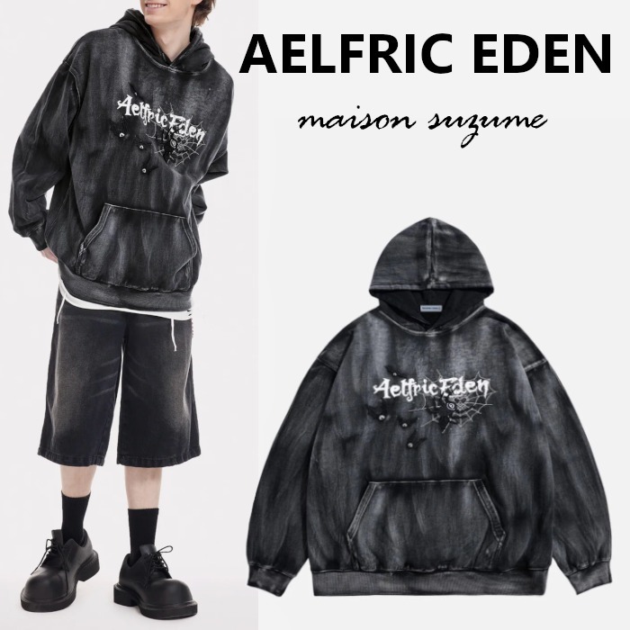 【AELFRIC EDEN】バッド＆スパイダー刺繍☆ウォッシュ フーディ