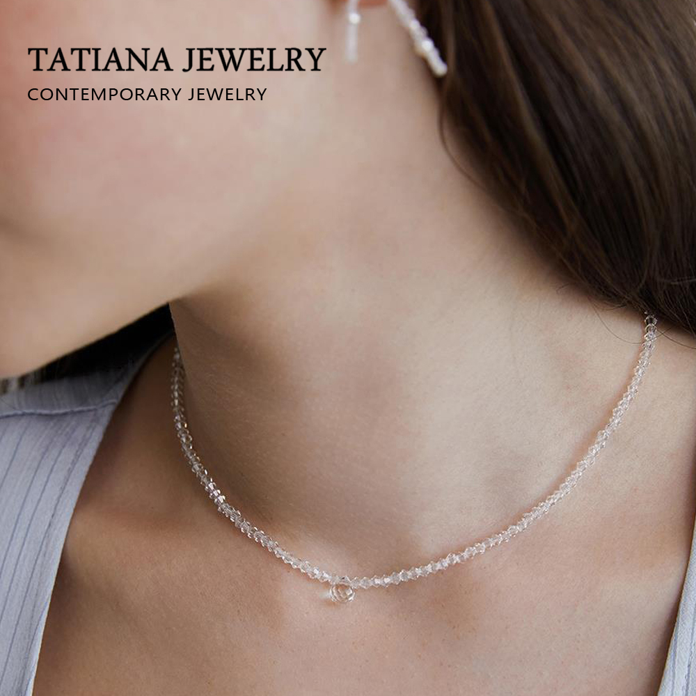 【TATIANA】(Silver925) Crystal Mirror ball Necklace