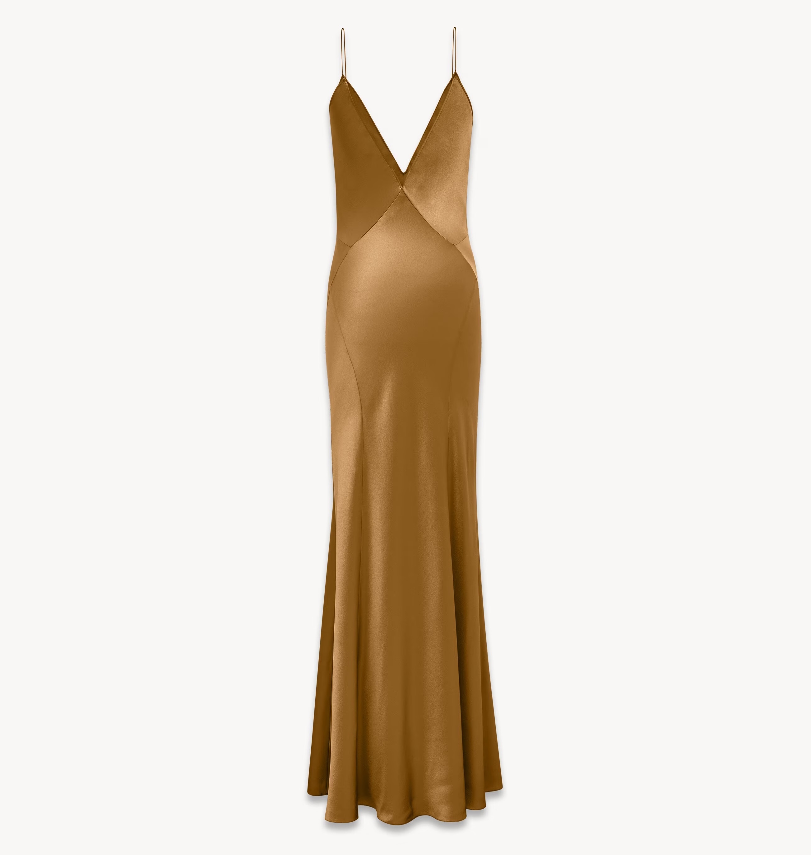Saint Laurent《Vネックドレス》シルクサテン オークル DHL 直営