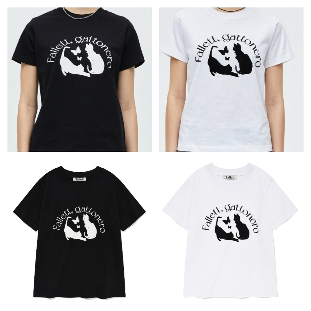 FALLETTネロフライ半袖Tシャツ 猫 クロップ 女性 半袖