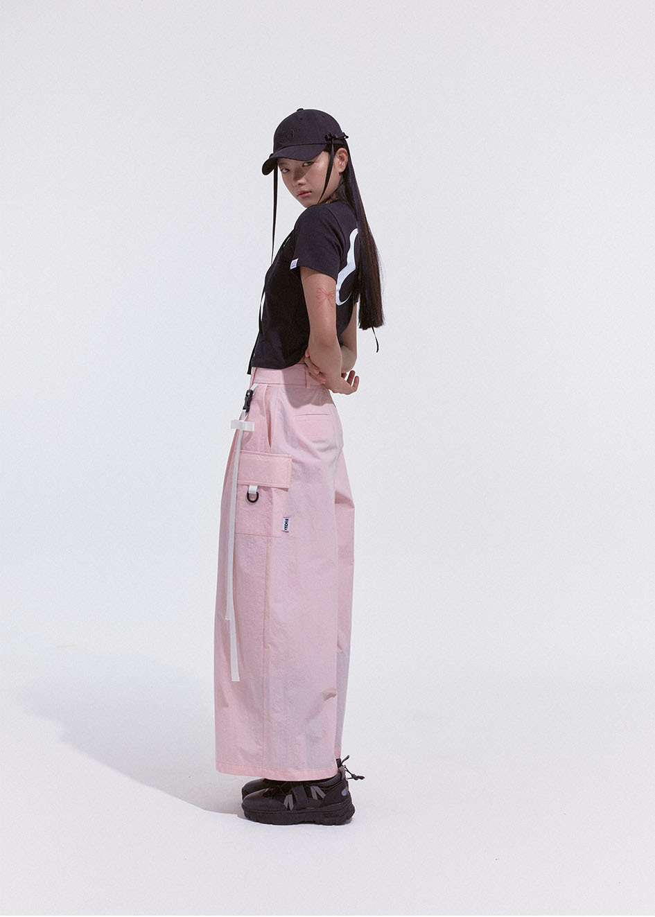 [PAKUA] / ☆ RIBBON BUCKLE CARGO PANTS / PINK