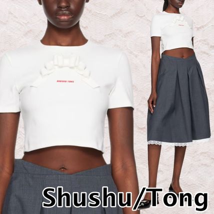 SHUSHU/TONG 刺繍入りホワイトクロップドTシャツ SHUSHU/TONG ニット クロップドポロシャツ 刺繍入り | NET-A-PORTER