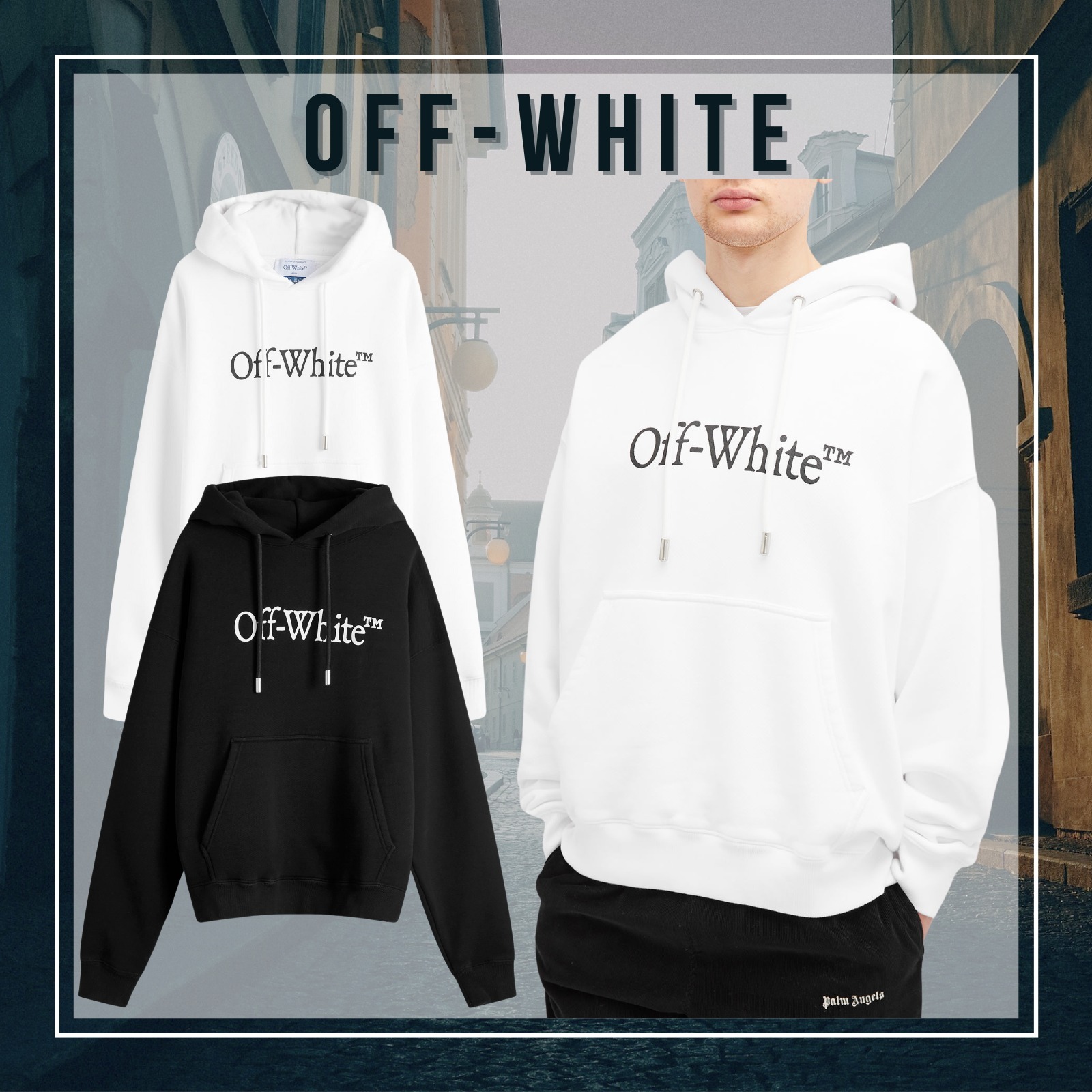 新着【Off-White】ブックシュ スケート ポップオーバー パーカー