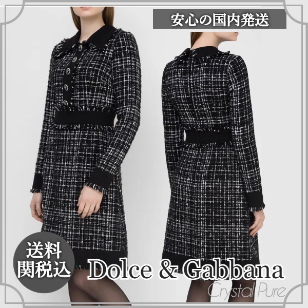 【Dolce & Gabbana】ツイード フリンジ 膝丈 ワンピース
