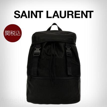SAINT LAURENT ブラックバックパック City trekking backpack in ECONYL®, smooth leather and nylon