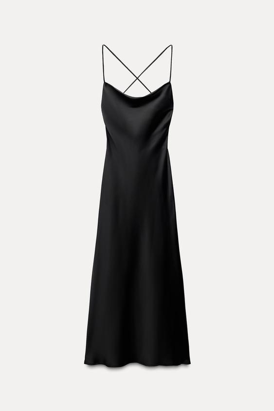 ZARA】サテン ホルター ミディワンピース ブラック | 8448/331