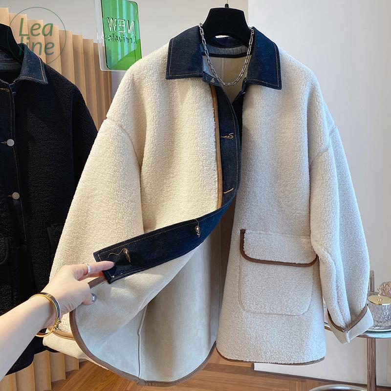 ボア ジャケット デニム コンビ ショート丈 コート 韓国スタイル