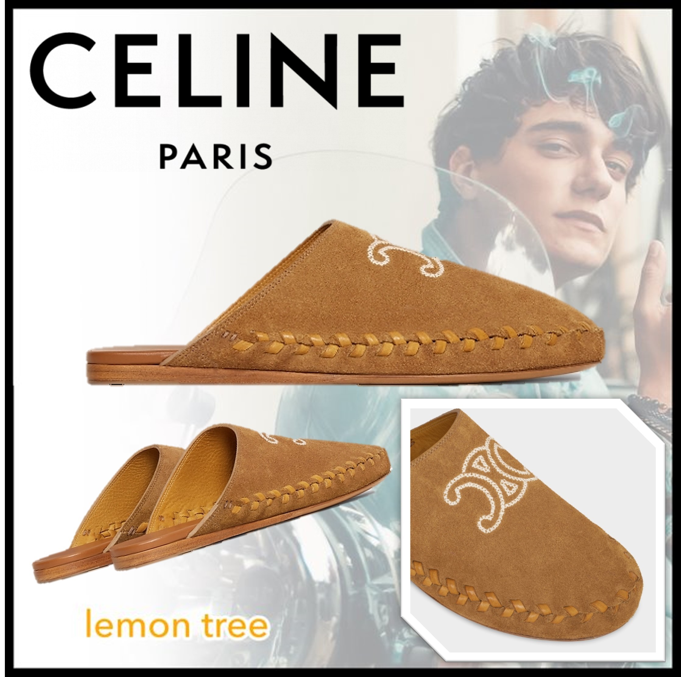【CELINE】マルル トリオンフ ミュール スエードカーフスキン