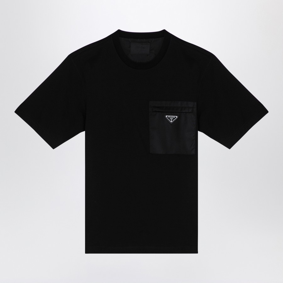 プラダ ブラックコットン&Re-Nylon Tシャツ