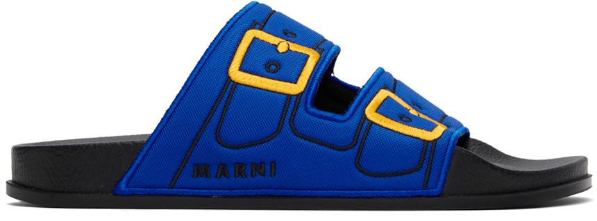【関税込み】Marni ブルー トロンプルイユ スライド