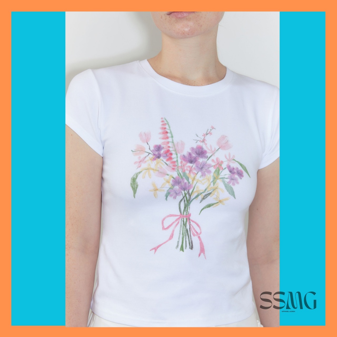 【Sinoon】Bouquet Cap Sleeve T-Shirt/追跡付 Sinoon】Bouquet Cap Sleeve T-Shirt/追跡付 (sinoon/Tシャツ