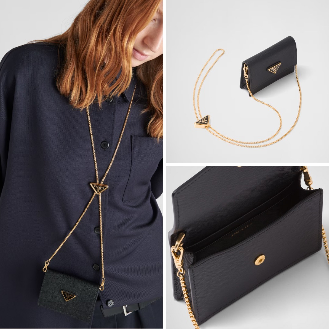《送料無料》 PRADA Saffiano leather cardholder shoulderstrap