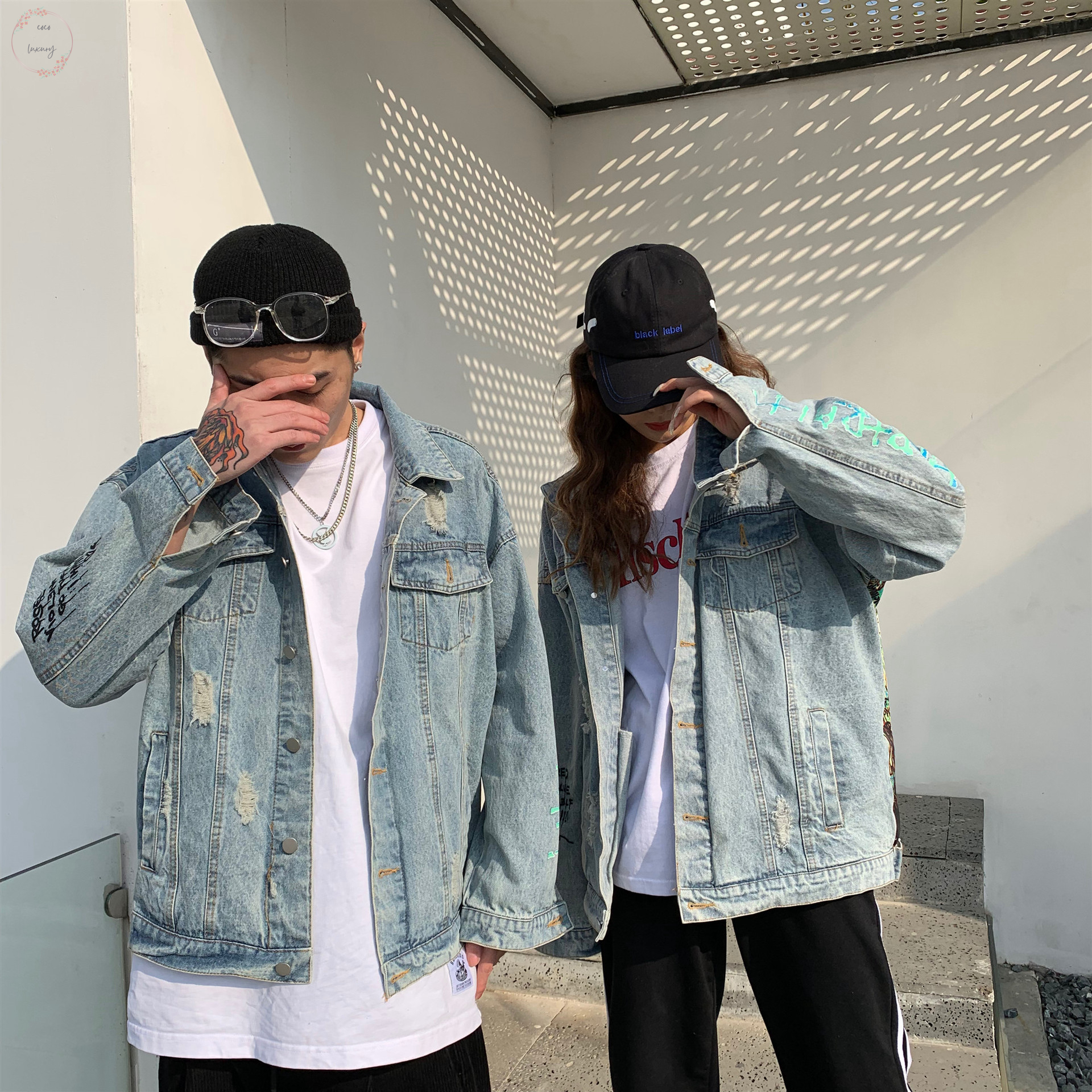 Letters Graffiti Print denim jacket G Jean ユニセックス 男女