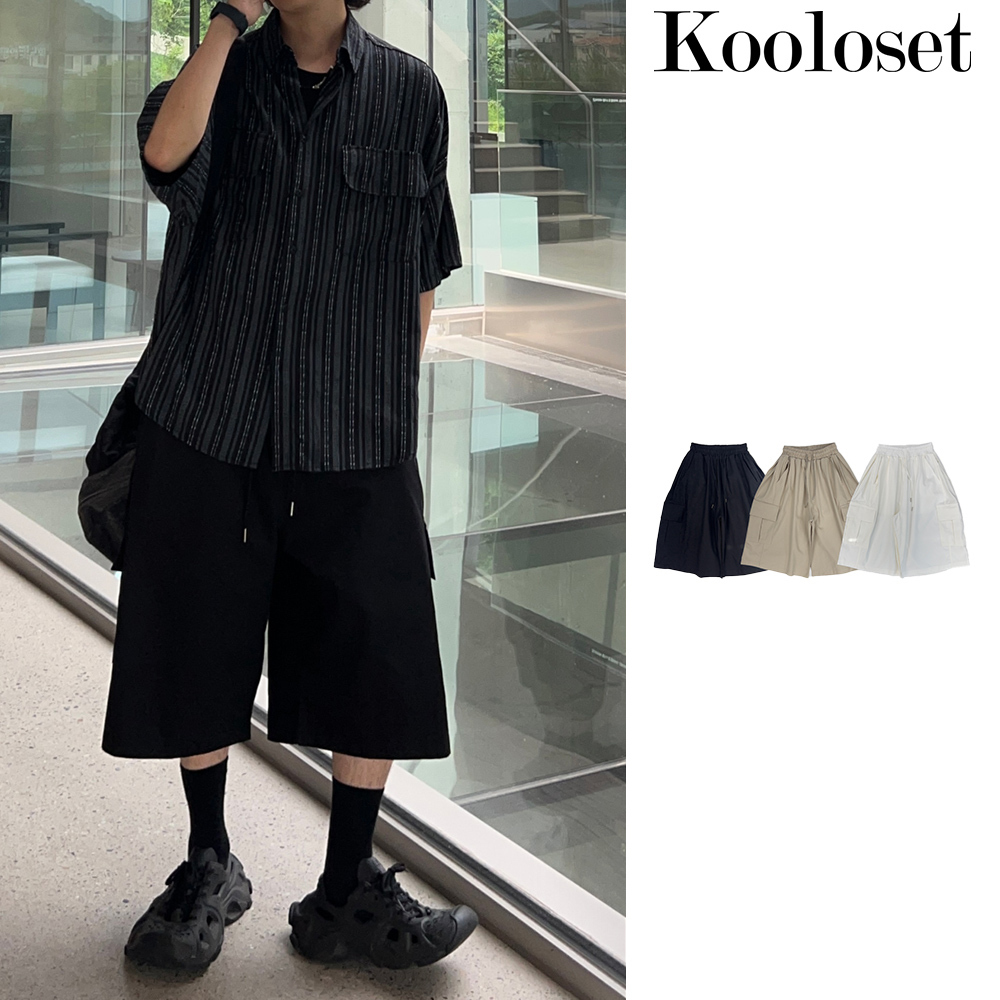 【KOOLOSET】Side Tuck Cotton Cargo Bermuda Pants