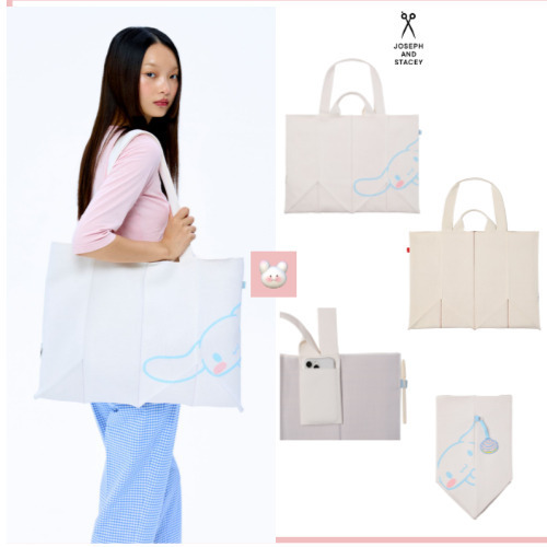 トートバッグ [JOSEPH&STACEY] LUCKY PLEATS KNIT XL CINNAMOROLL CREAM WHITE