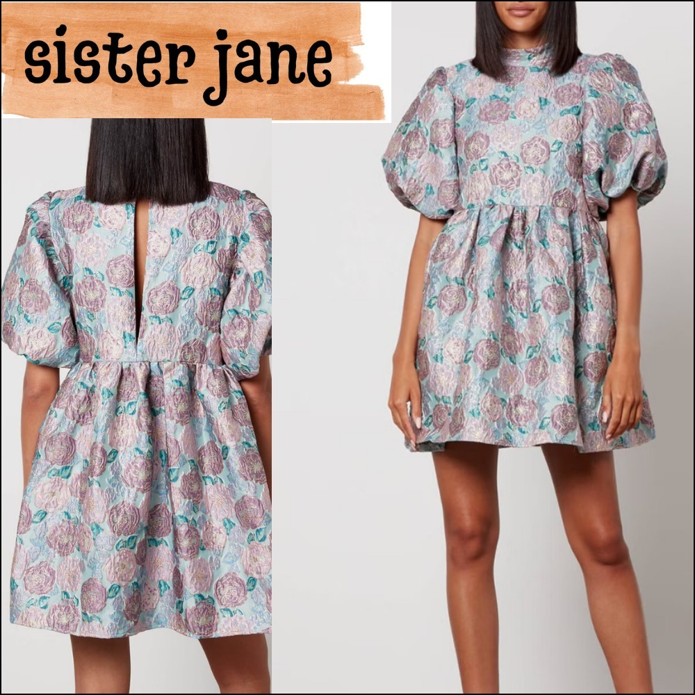 【sister jane】ミニドレス ブロケード 花柄 フレア ブルー