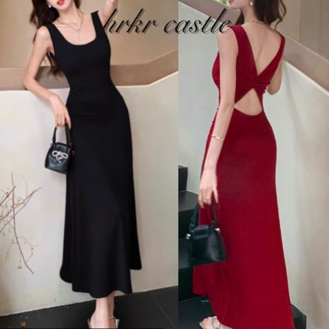 バックレス パーティードレス ロング ノースリーブ 全3色 韓国