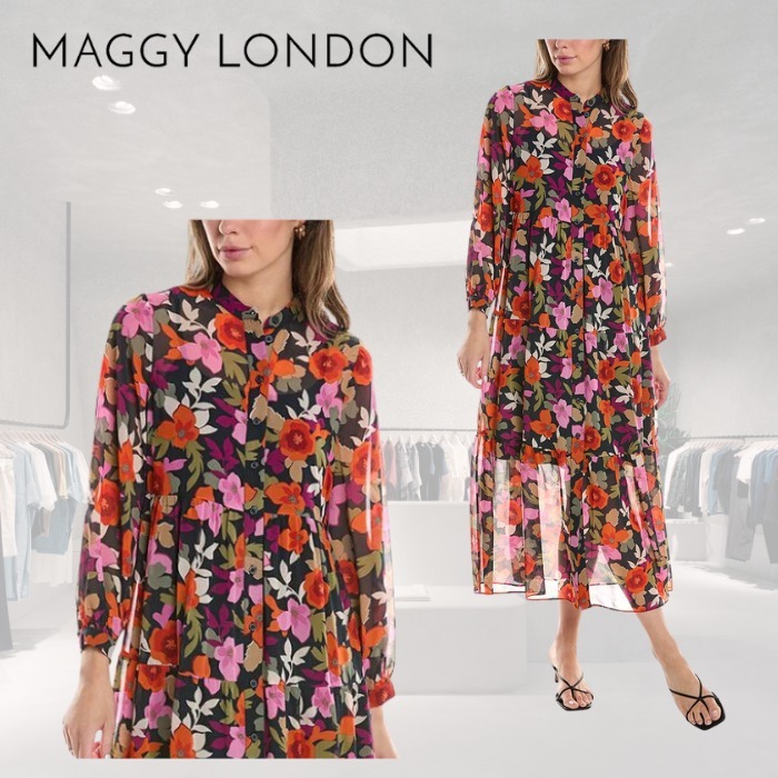 限定! Maggy London フローラル シフォン ワンピース