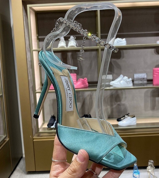 パーティーシューズ JIMMY CHOO SAEDA100 SATIN NW CRYSTAL SANDALS