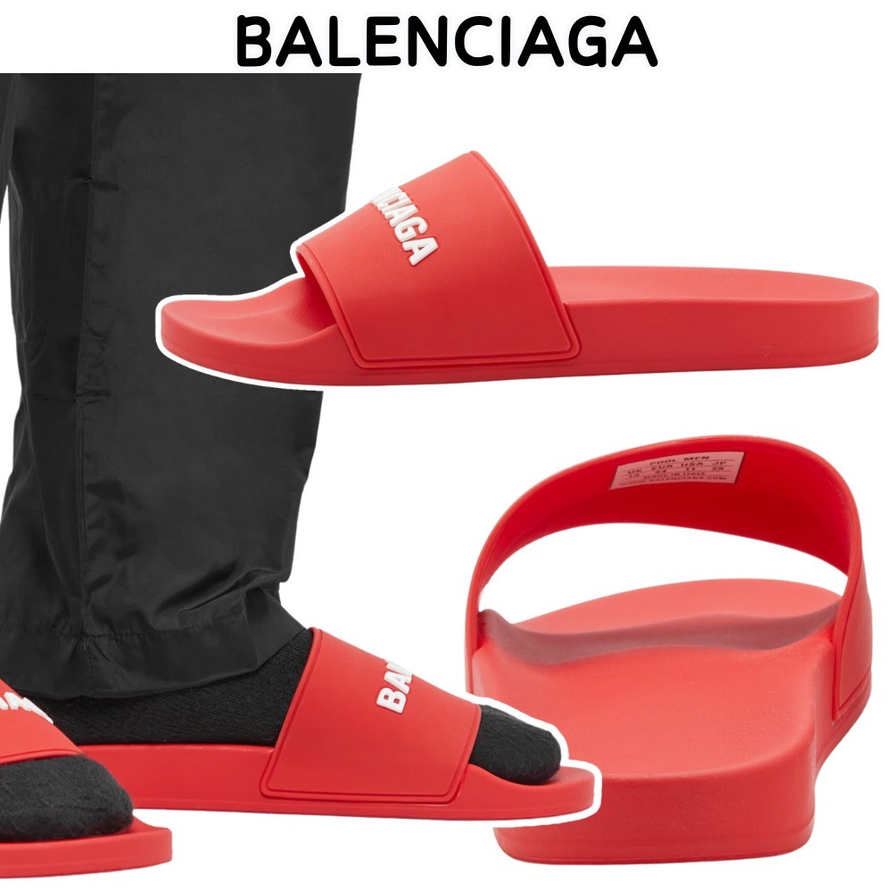 【BALENCIAGA】Red&White☆ロゴ プールスライド サンダル