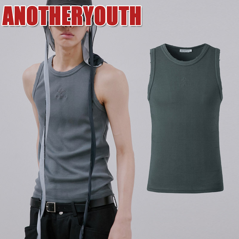 ●ANOTHERYOUTH● damage logo sleeveless - charcoal / unisex