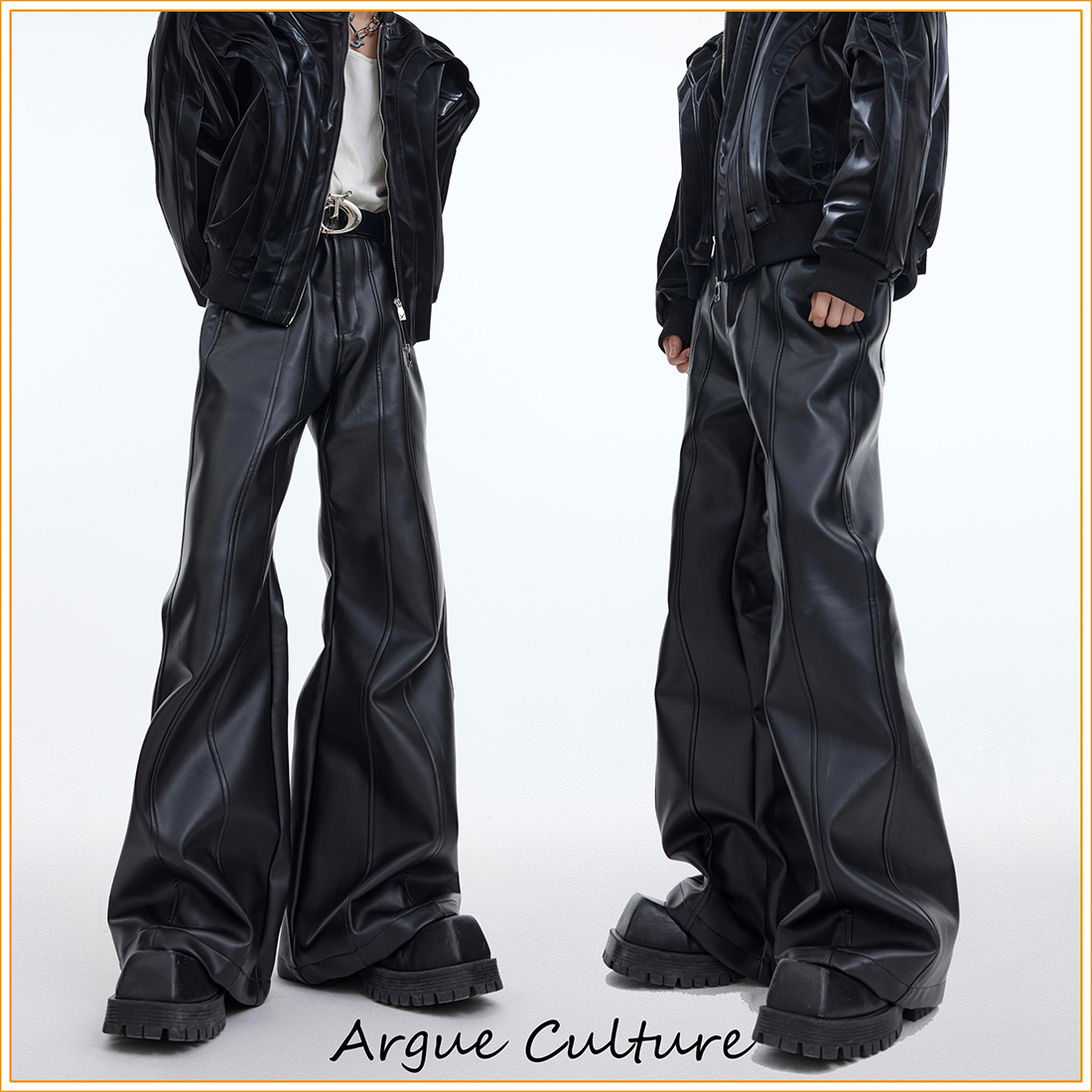 ArguE CulturE フレア フェイクレザーパンツ 無地 かっこいい 黒