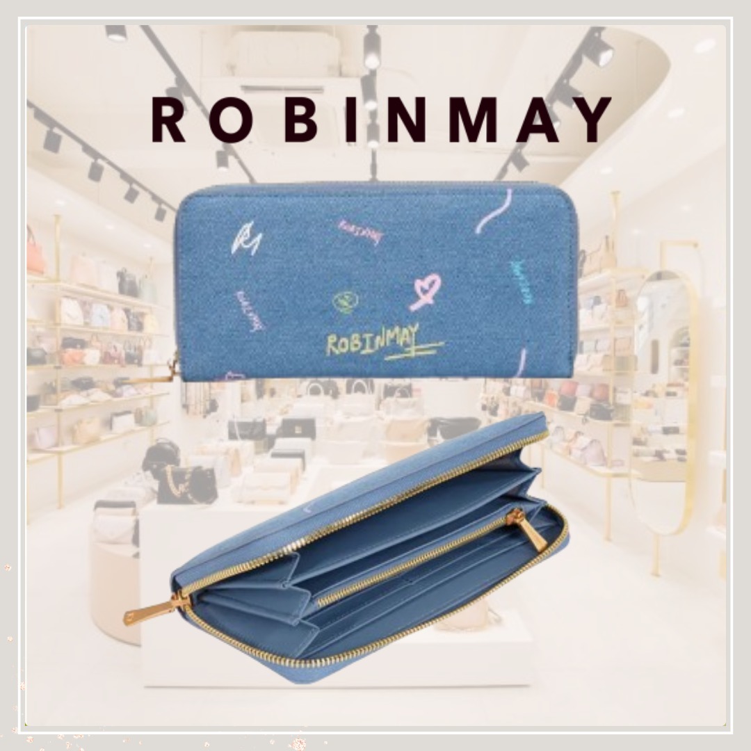 追跡有★ROBINMAY デニム ストラップ付 ペイント風 長財布