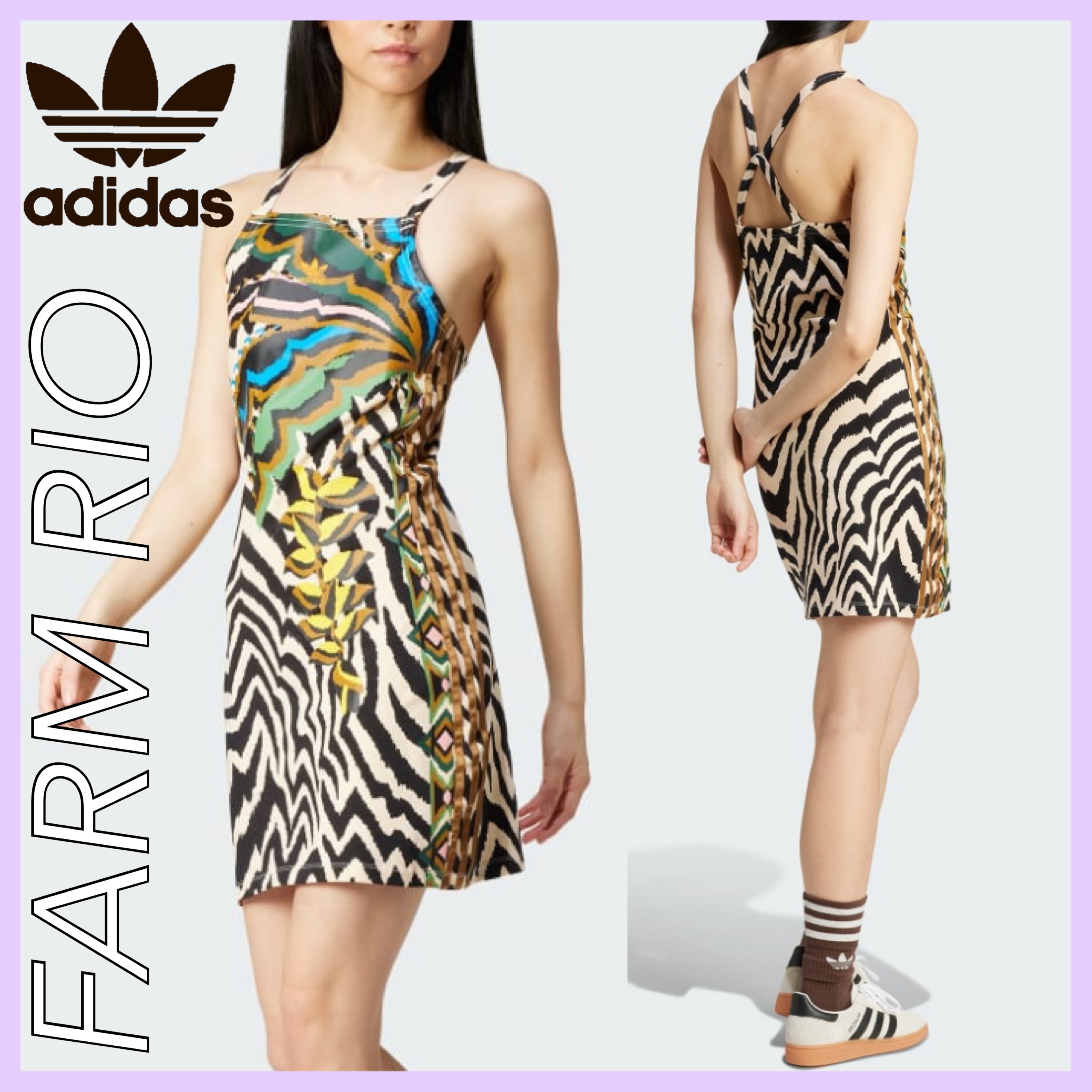 送関込★adidas X FARM RIOコラボ★総柄 キャミソールワンピース