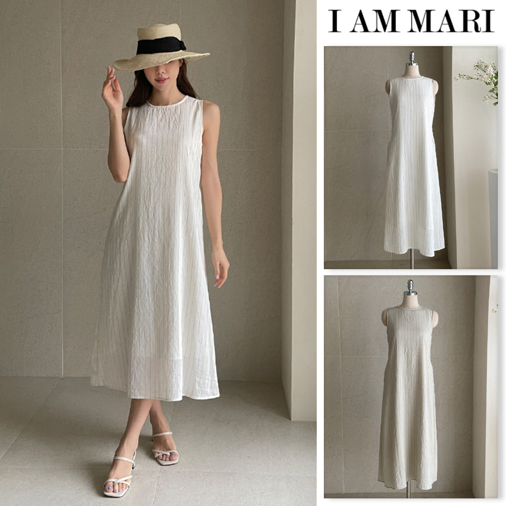 【I AM MARI】Blun Stripe Linen Sleeveless One Piece