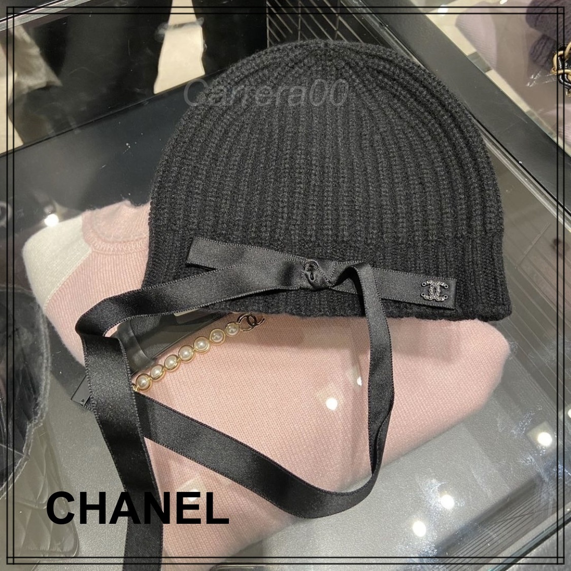 リボンが可愛い【CHANEL】ジェニーちゃん愛用 ニット帽 CCロゴ