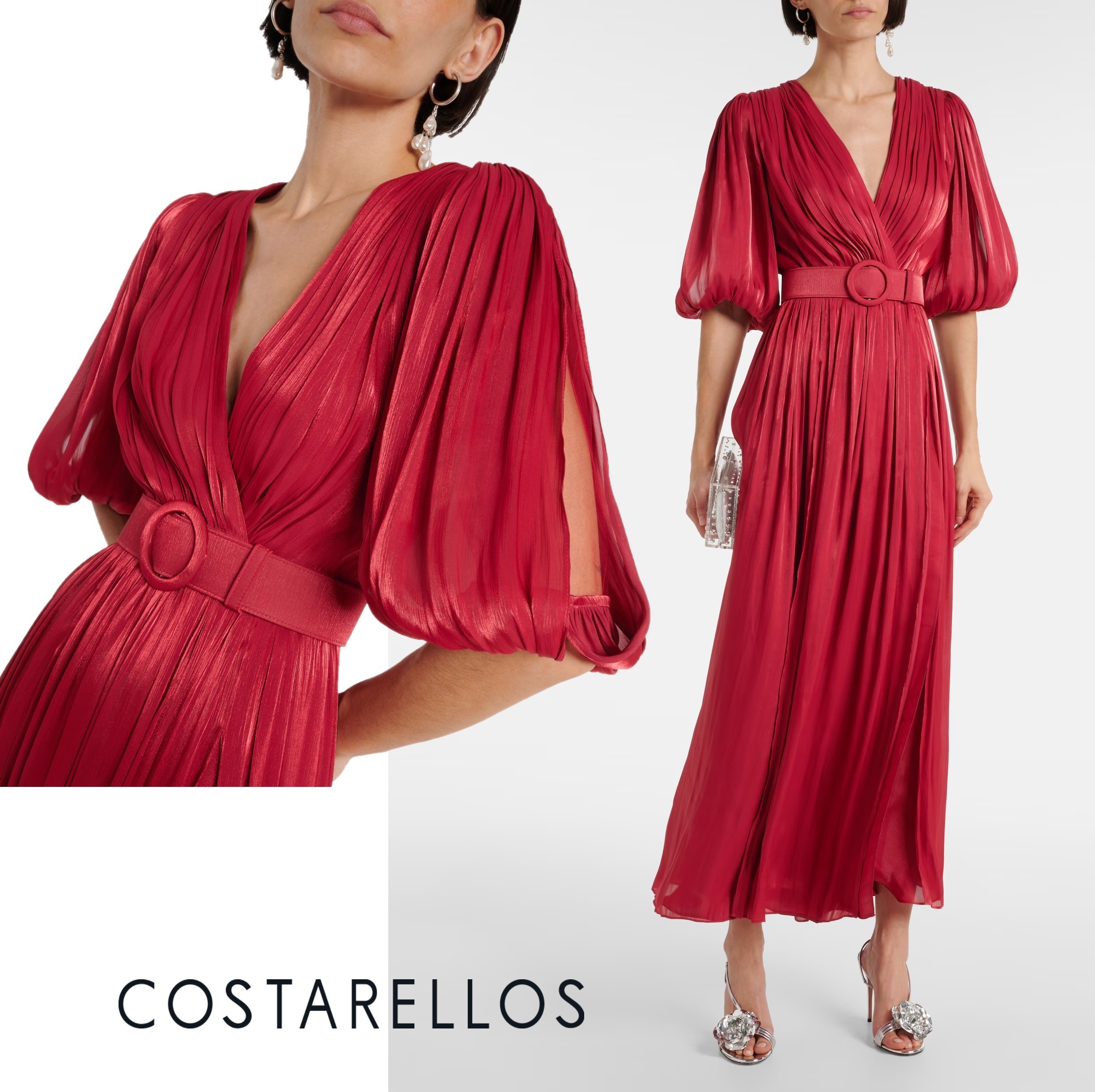 国内発| COSTARELLOS ベルテッド ジョーゼットマキシドレス