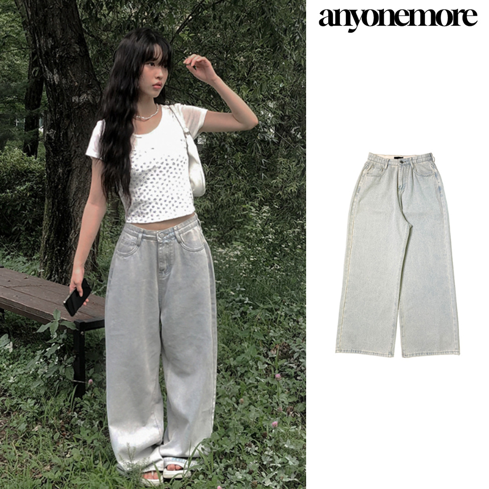 【Anyone more】Komi Light Blue Wide Damage Denim Pants