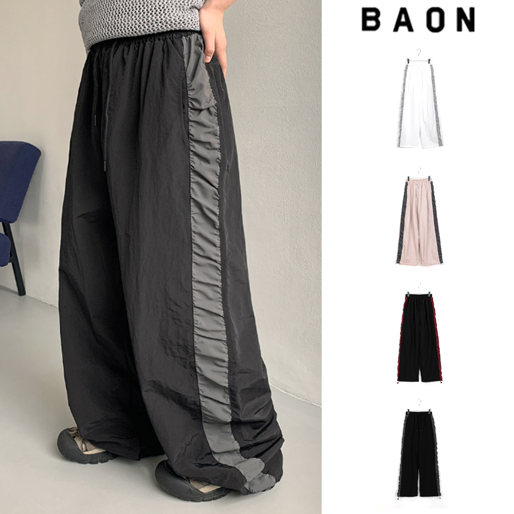 【BAON】[unisex] banding string color side shirring nylon PT