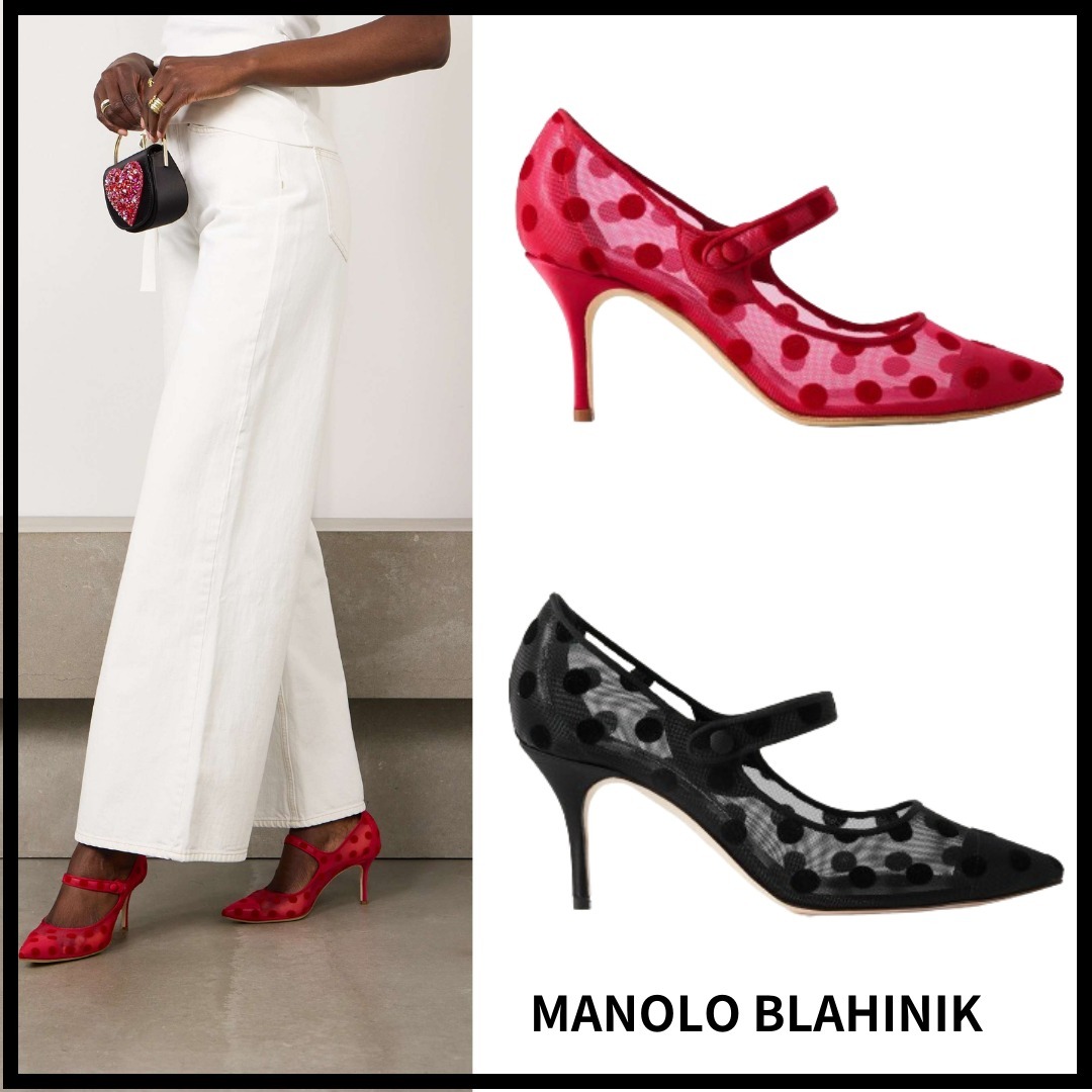 【MANOLO BLAHNIK】フロックメッシュ メリージェーンパンプス