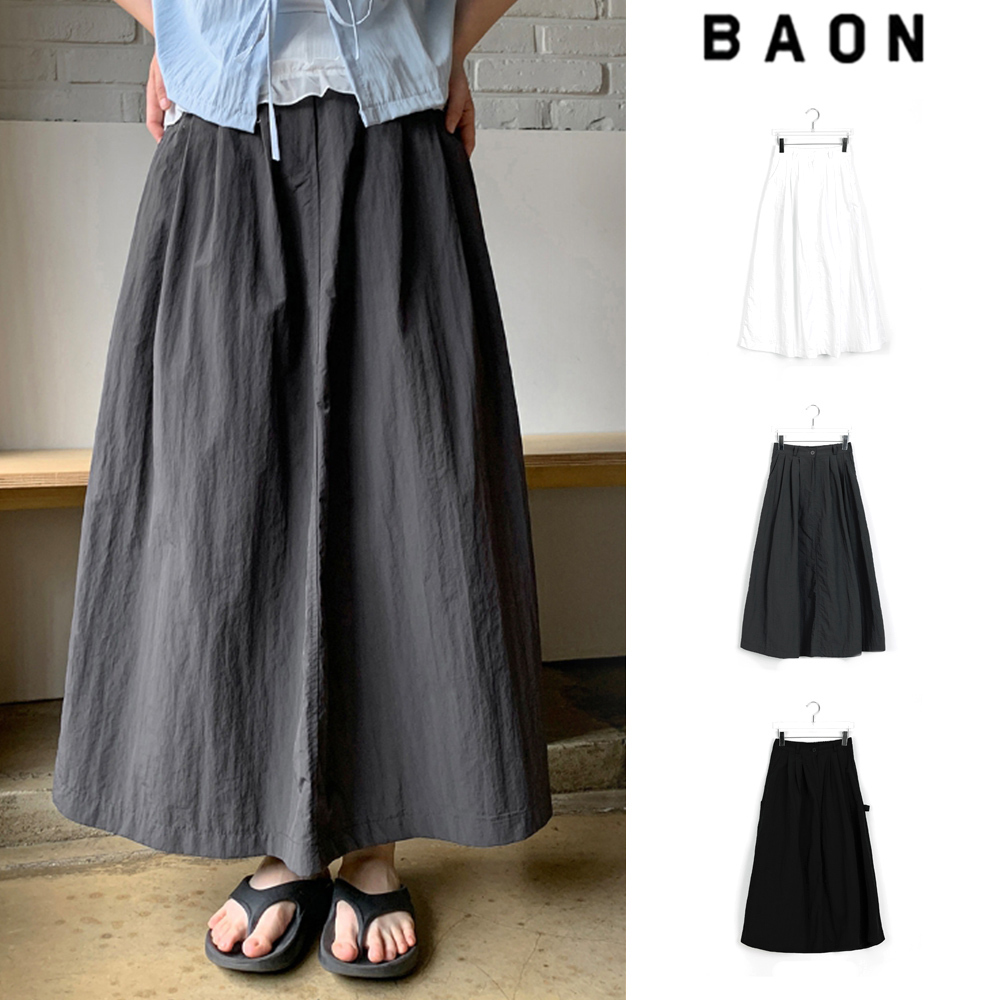 【BAON】Menbi Pin Tuck Banding Nylon Carpender Long Skirt