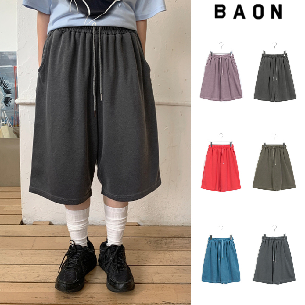 【BAON】[unisex] Delky Pintuck Pigment Bermuda Sweatpants