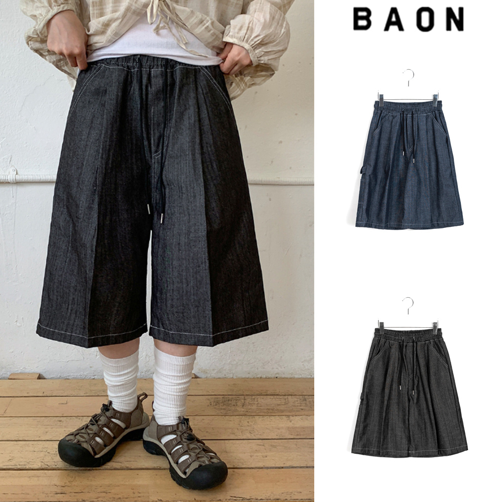 【BAON】[unisex] Patch Carpender Banding Bermuda Denim PT